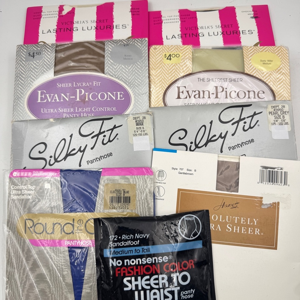 9 pr Pantyhose VGT Nylon Sandalfoot Medium Round The Clock Evan Picone VS Hanes